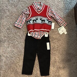 Red and Black Kids Checkered Shirt with Vest